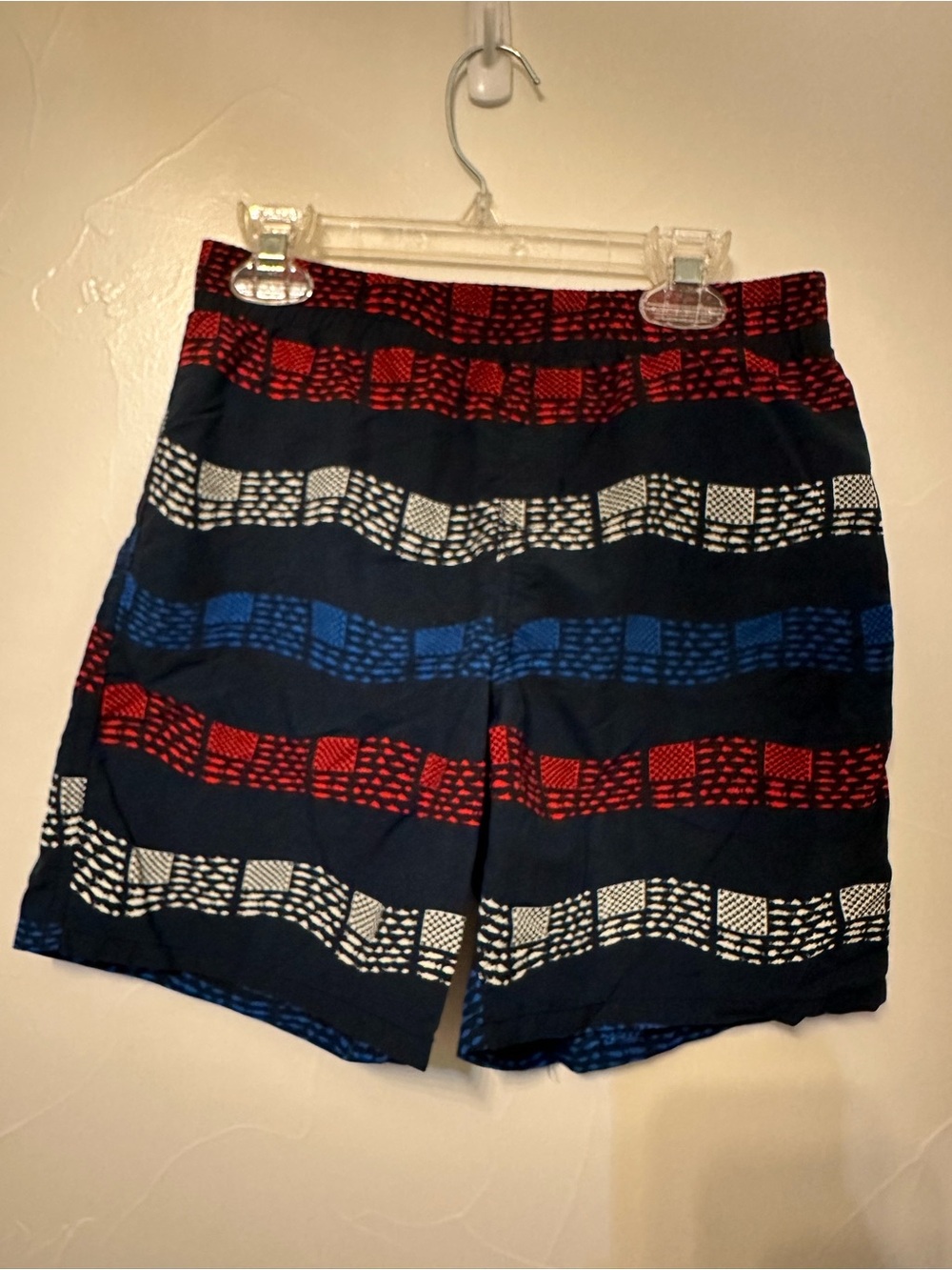 Columbia Men's Navy Swim Trunks with Red, White & Blue Stripe Pattern
